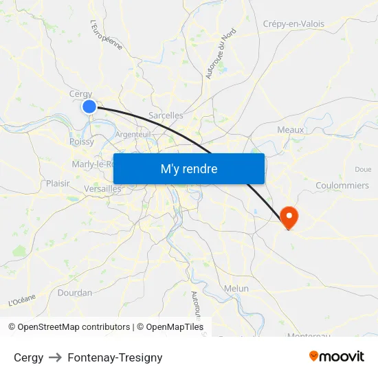 Cergy to Fontenay-Tresigny map