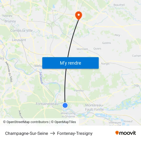 Champagne-Sur-Seine to Fontenay-Tresigny map