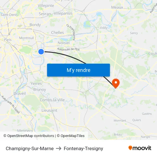 Champigny-Sur-Marne to Fontenay-Tresigny map