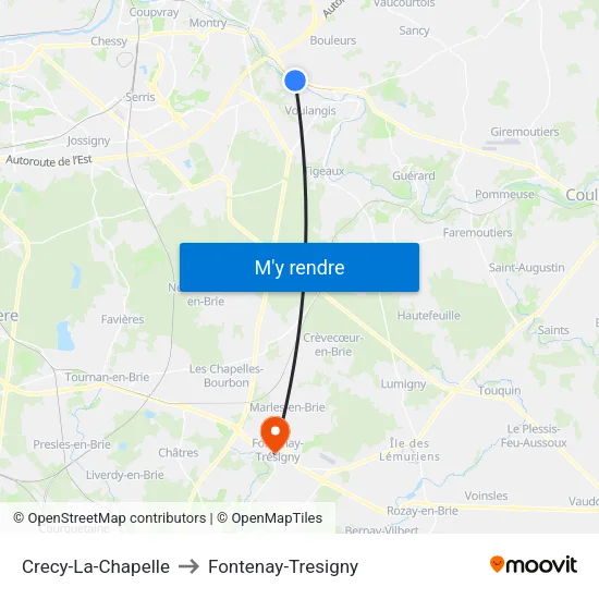 Crecy-La-Chapelle to Fontenay-Tresigny map