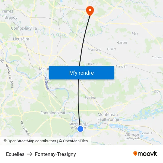 Ecuelles to Fontenay-Tresigny map