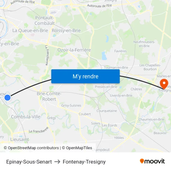 Epinay-Sous-Senart to Fontenay-Tresigny map