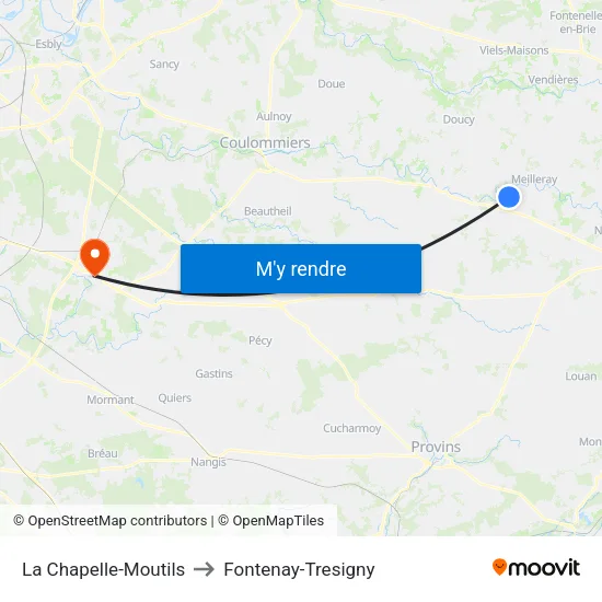 La Chapelle-Moutils to Fontenay-Tresigny map