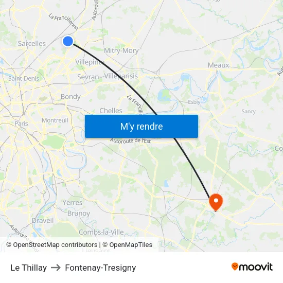 Le Thillay to Fontenay-Tresigny map