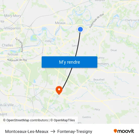 Montceaux-Les-Meaux to Fontenay-Tresigny map