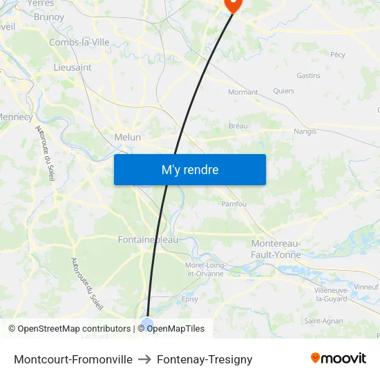 Montcourt-Fromonville to Fontenay-Tresigny map