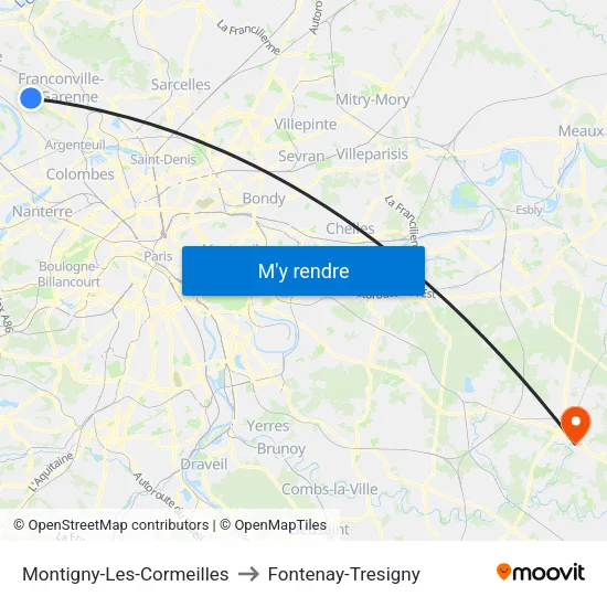 Montigny-Les-Cormeilles to Fontenay-Tresigny map