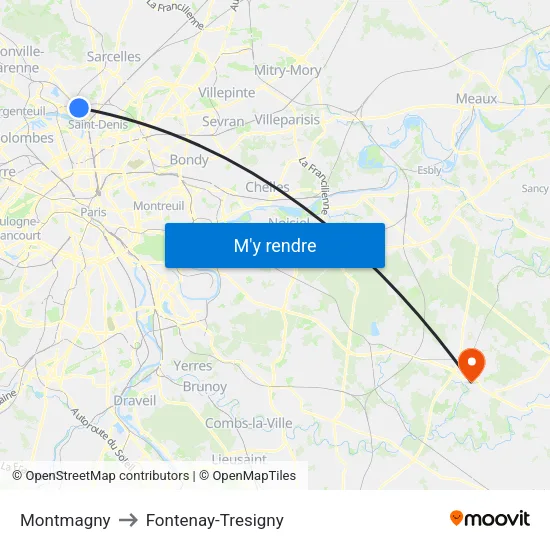 Montmagny to Fontenay-Tresigny map
