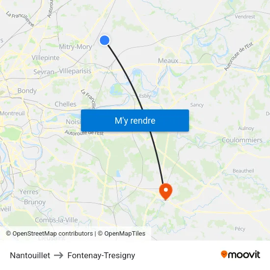 Nantouillet to Fontenay-Tresigny map