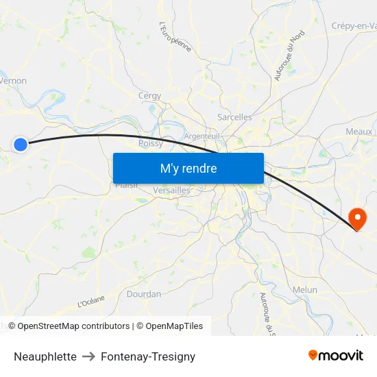 Neauphlette to Fontenay-Tresigny map