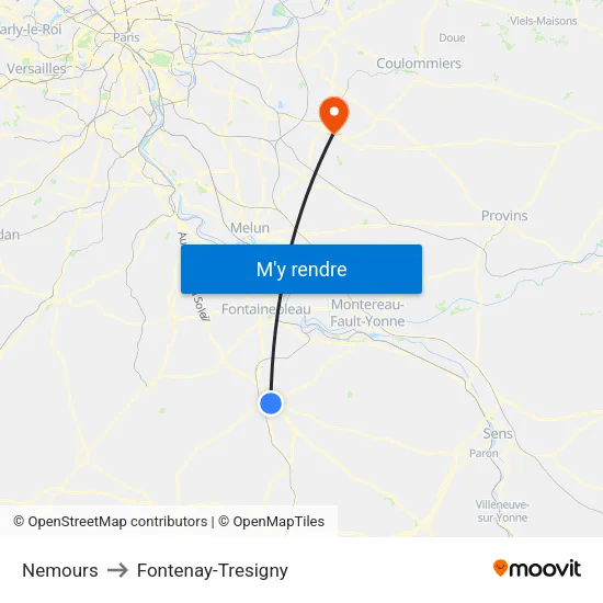 Nemours to Fontenay-Tresigny map