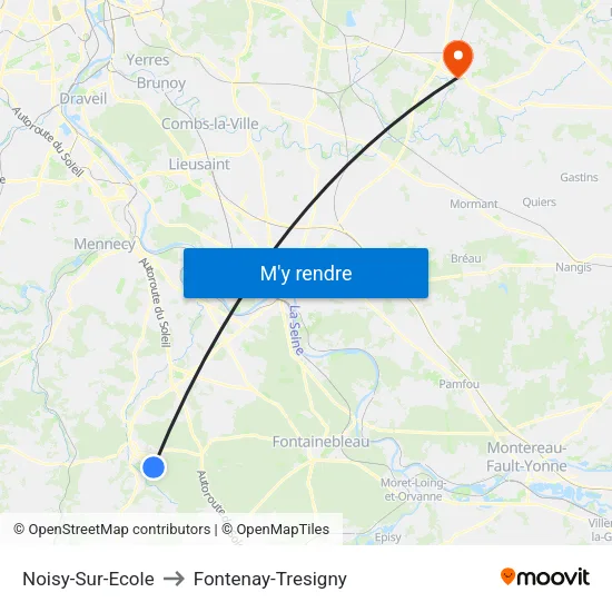 Noisy-Sur-Ecole to Fontenay-Tresigny map