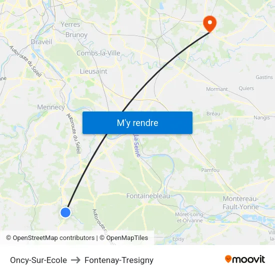 Oncy-Sur-Ecole to Fontenay-Tresigny map