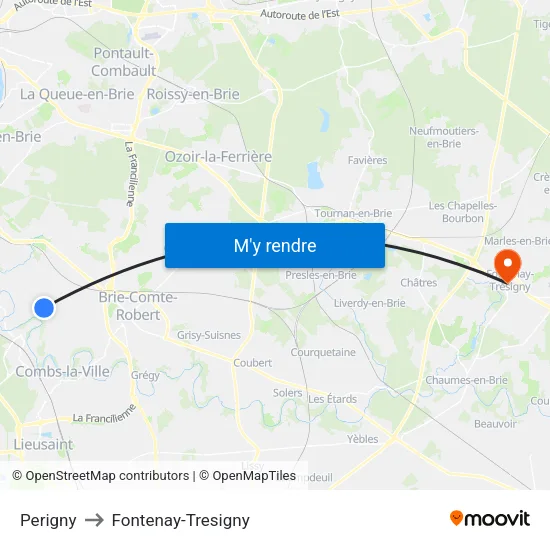 Perigny to Fontenay-Tresigny map