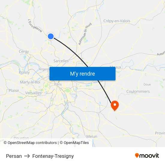 Persan to Fontenay-Tresigny map