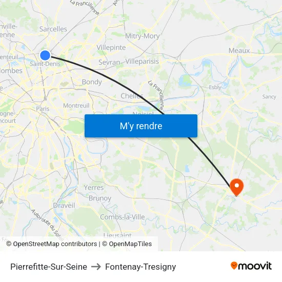 Pierrefitte-Sur-Seine to Fontenay-Tresigny map