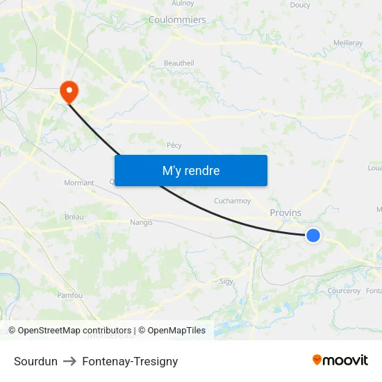 Sourdun to Fontenay-Tresigny map