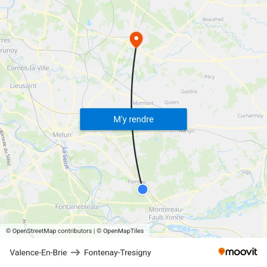 Valence-En-Brie to Fontenay-Tresigny map