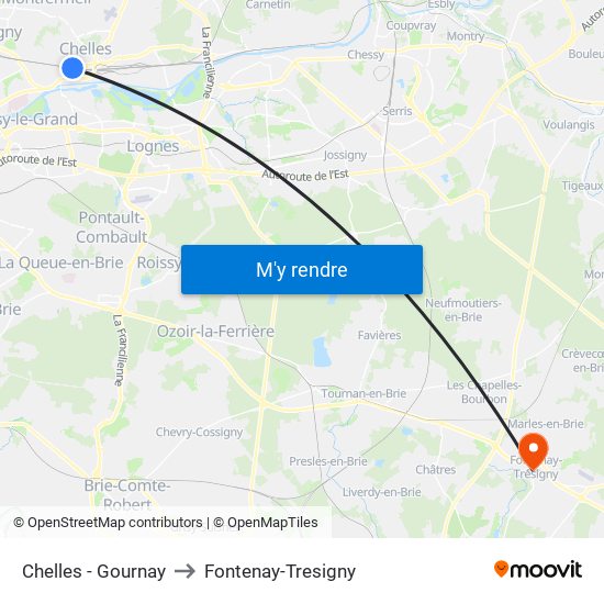 Chelles - Gournay to Fontenay-Tresigny map