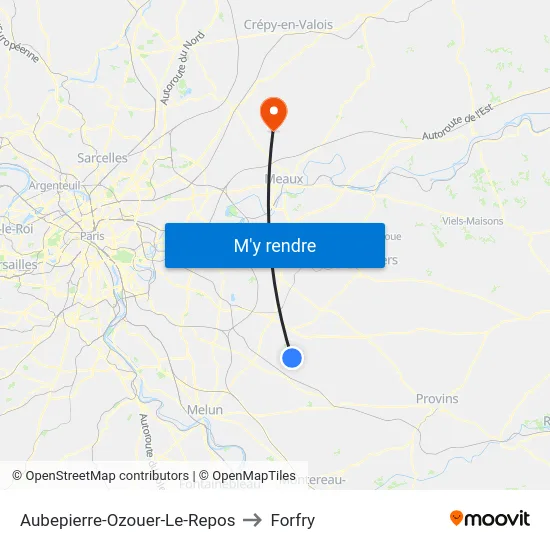 Aubepierre-Ozouer-Le-Repos to Forfry map