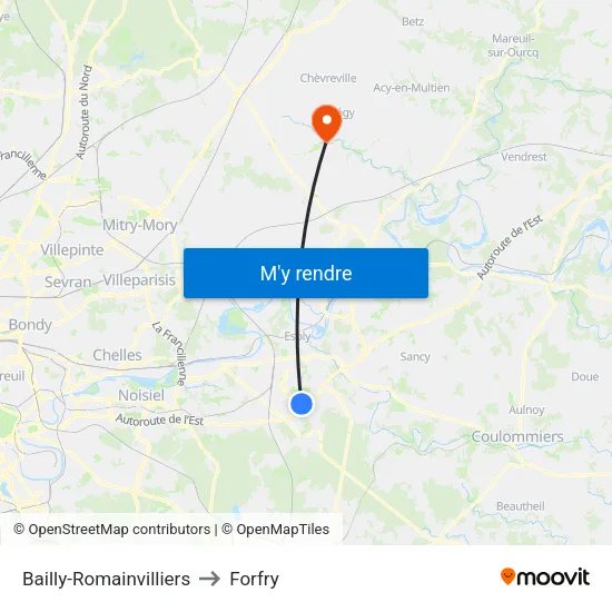 Bailly-Romainvilliers to Forfry map