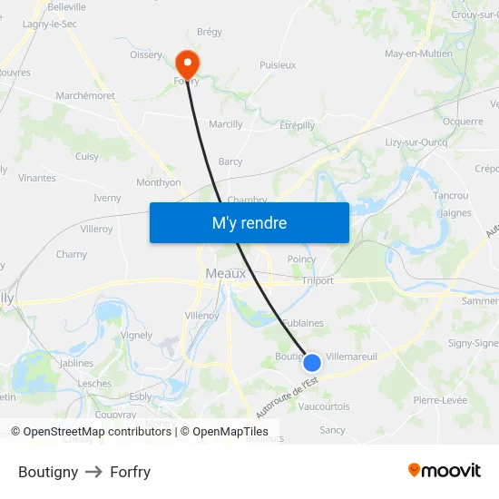 Boutigny to Forfry map