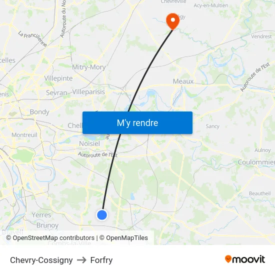 Chevry-Cossigny to Forfry map