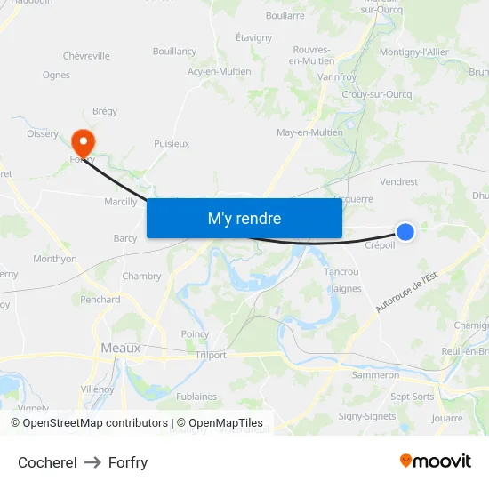 Cocherel to Forfry map