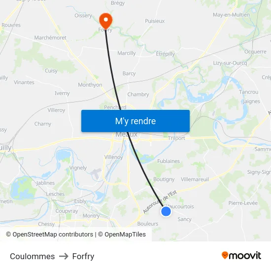 Coulommes to Forfry map