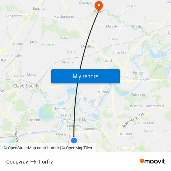 Coupvray to Forfry map