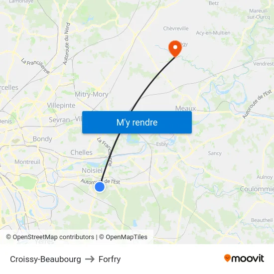 Croissy-Beaubourg to Forfry map