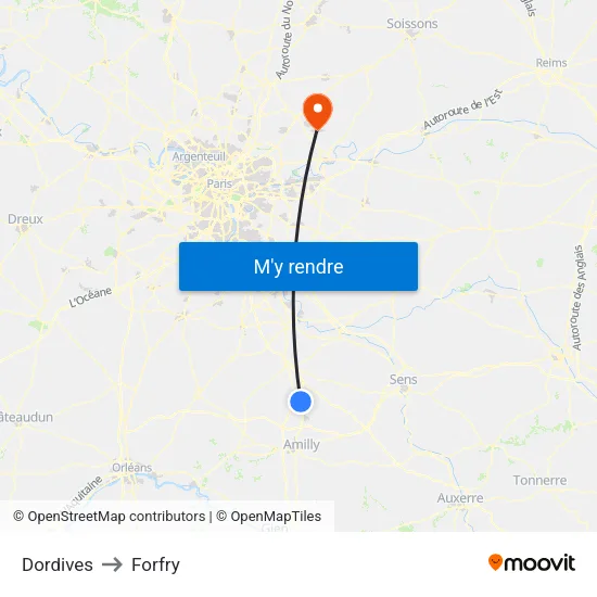 Dordives to Forfry map