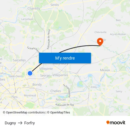 Dugny to Forfry map