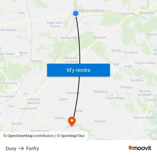 Duvy to Forfry map