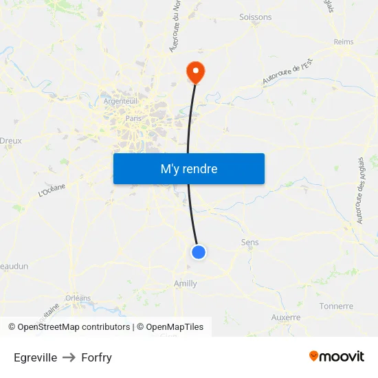 Egreville to Forfry map