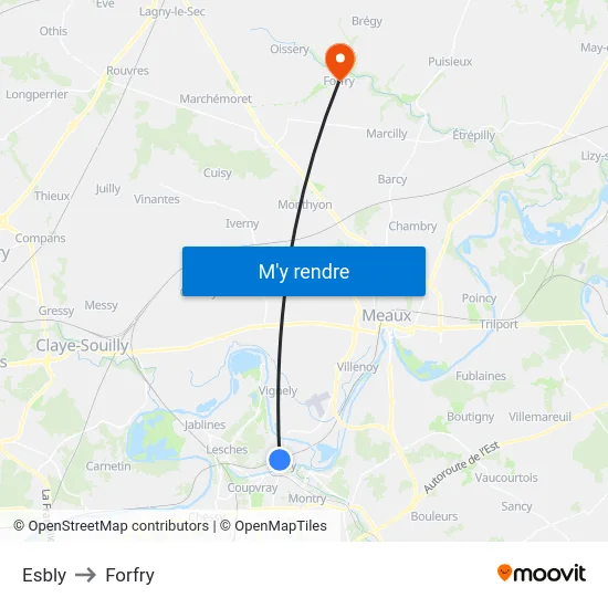 Esbly to Forfry map