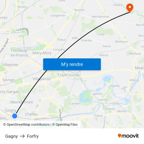Gagny to Forfry map