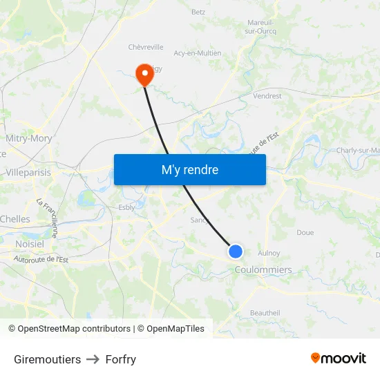 Giremoutiers to Forfry map