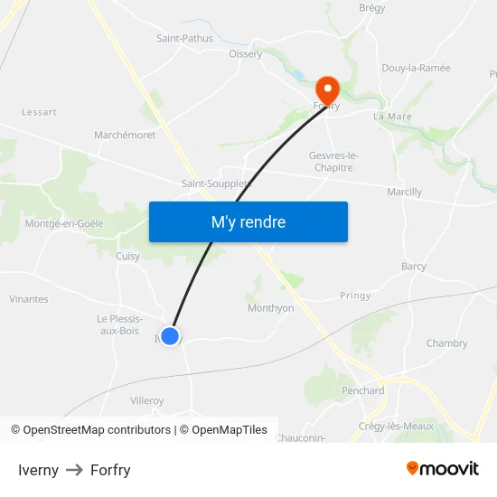 Iverny to Forfry map