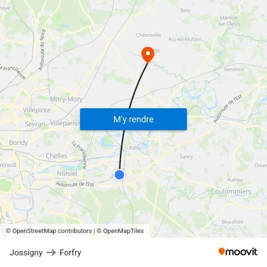 Jossigny to Forfry map