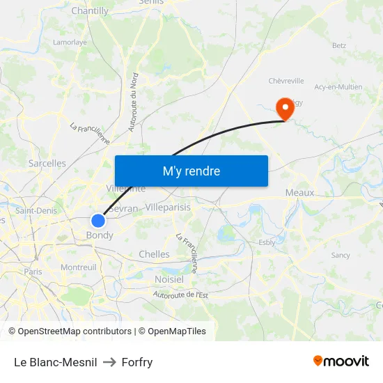 Le Blanc-Mesnil to Forfry map