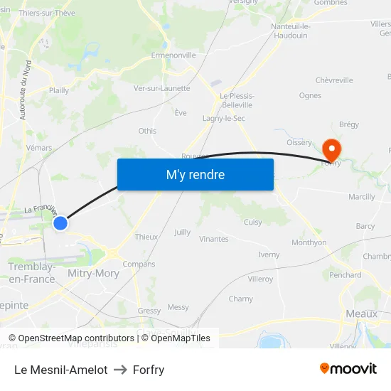 Le Mesnil-Amelot to Forfry map