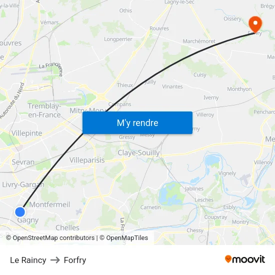 Le Raincy to Forfry map
