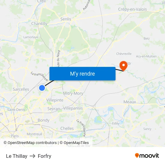 Le Thillay to Forfry map