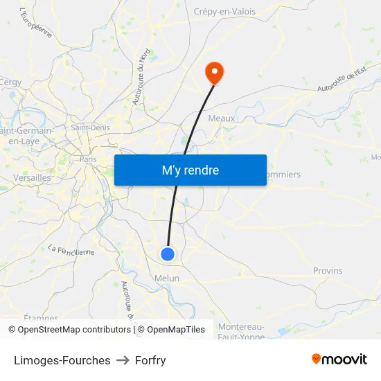 Limoges-Fourches to Forfry map