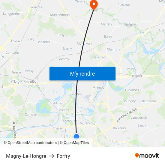 Magny-Le-Hongre to Forfry map