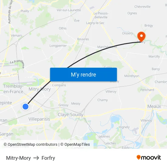 Mitry-Mory to Forfry map