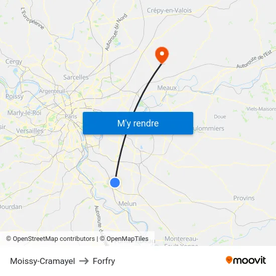 Moissy-Cramayel to Forfry map