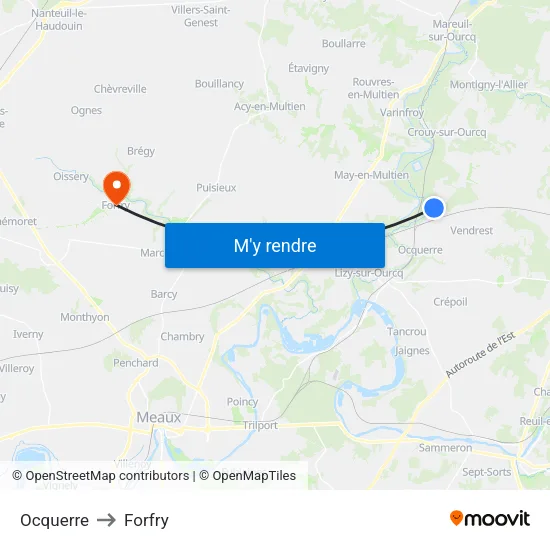 Ocquerre to Forfry map