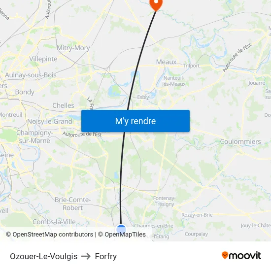 Ozouer-Le-Voulgis to Forfry map